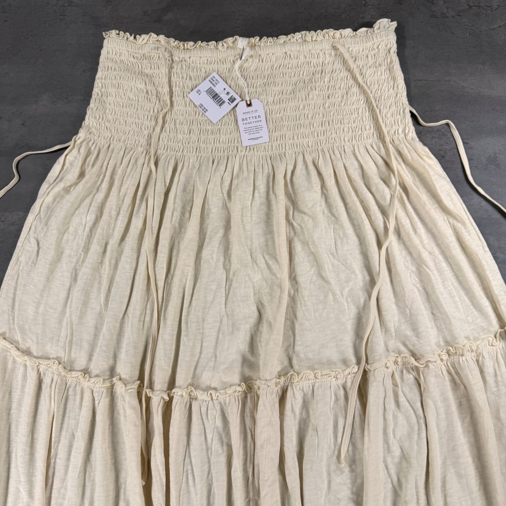 American Eagle Skirt Womens L Smocked Tiered Maxi Cream Cotton NEW Cottage - Picture 3 of 10